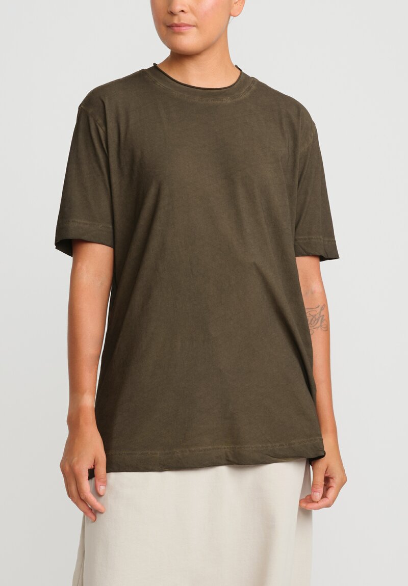 Rundholz DIP Roll Neck Short Sleeve T shirt in Khaki Cloud Green
