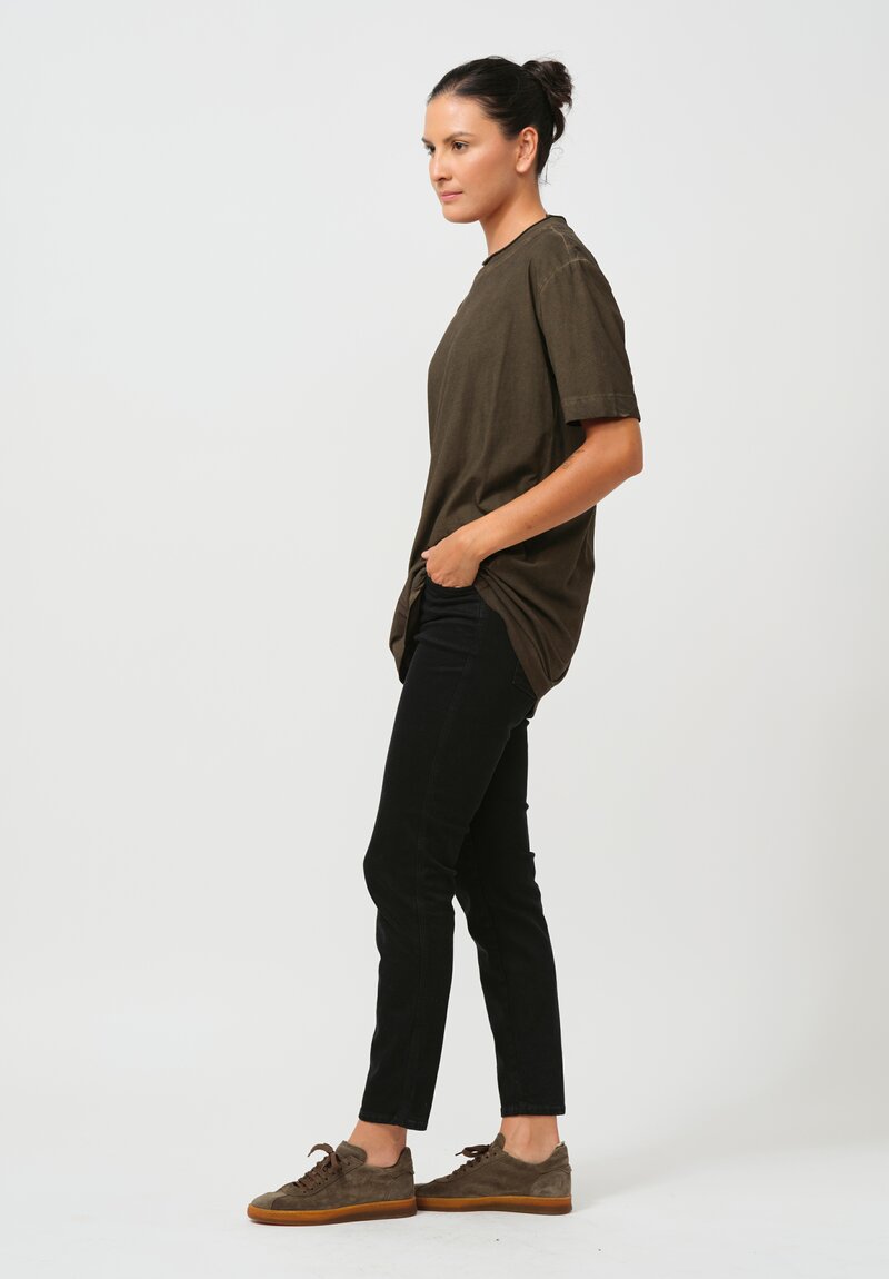 Rundholz Dip Roll Neck Short Sleeve T-Shirt in Khaki Cloud Green	