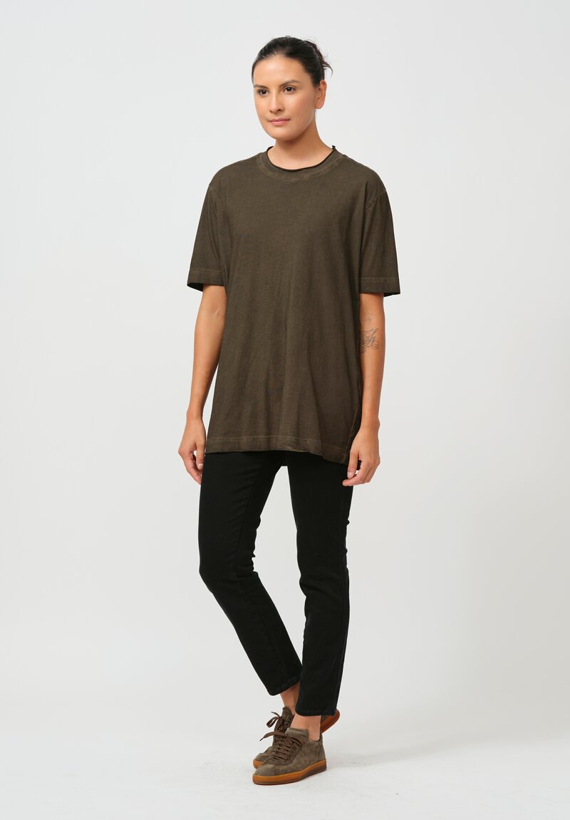 Rundholz Dip Roll Neck Short Sleeve T-Shirt in Khaki Cloud Green	