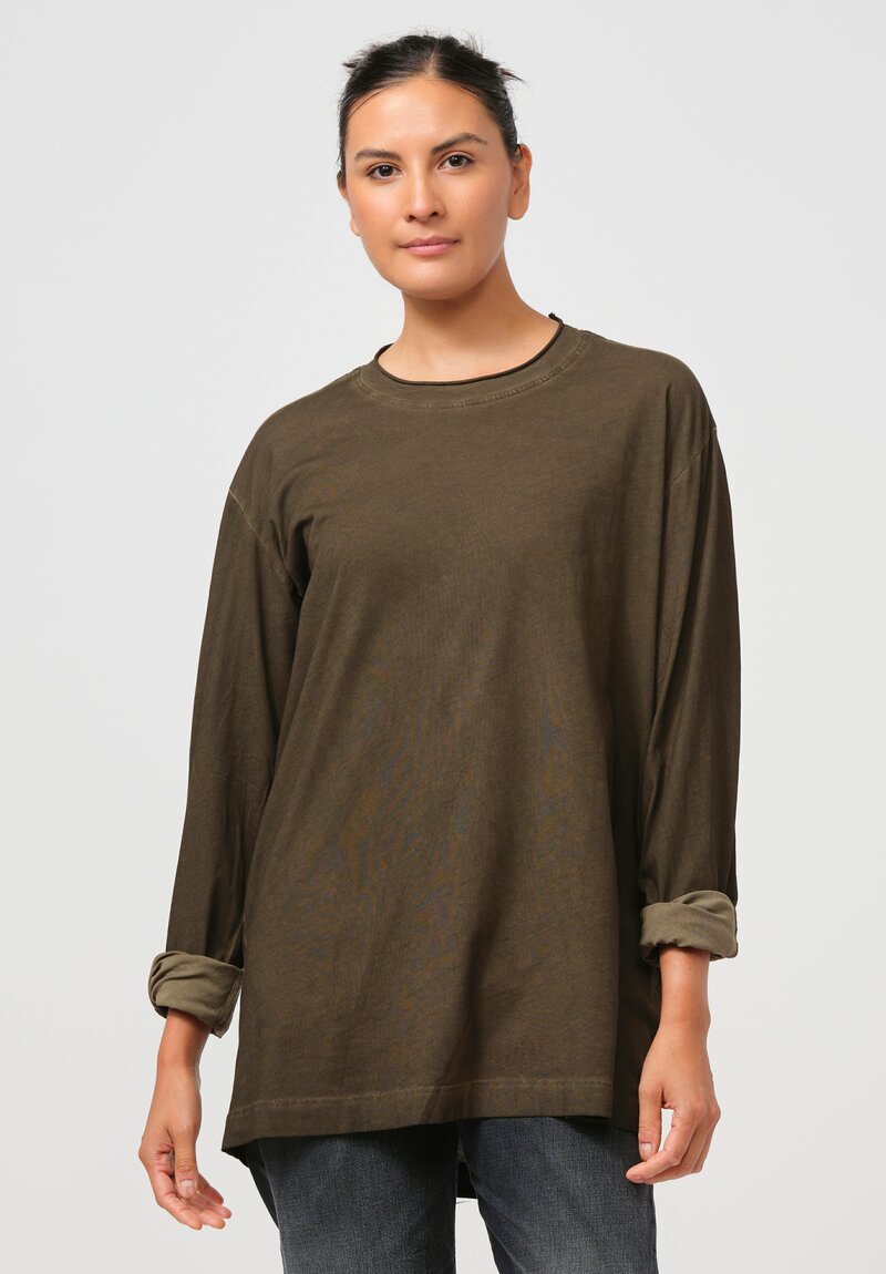 Rundholz Dip Roll Neck Long Sleeve T-Shirt in Khaki Cloud Green	