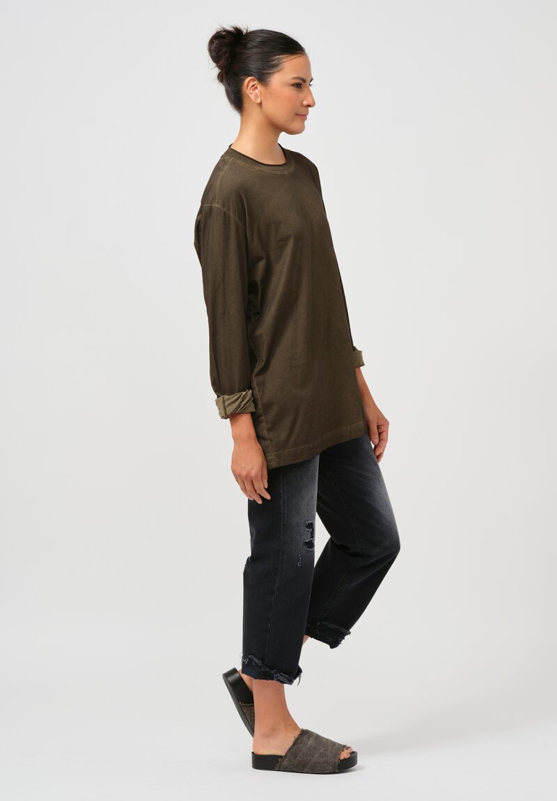 Rundholz Dip Roll Neck Long Sleeve T-Shirt in Khaki Cloud Green	