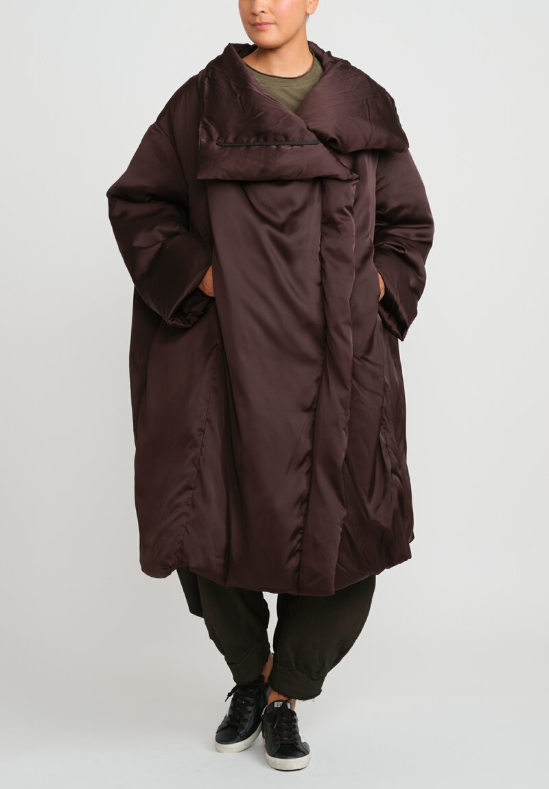 Rundholz Oversized Asymmetric Puffer Coat in Espresso Brown