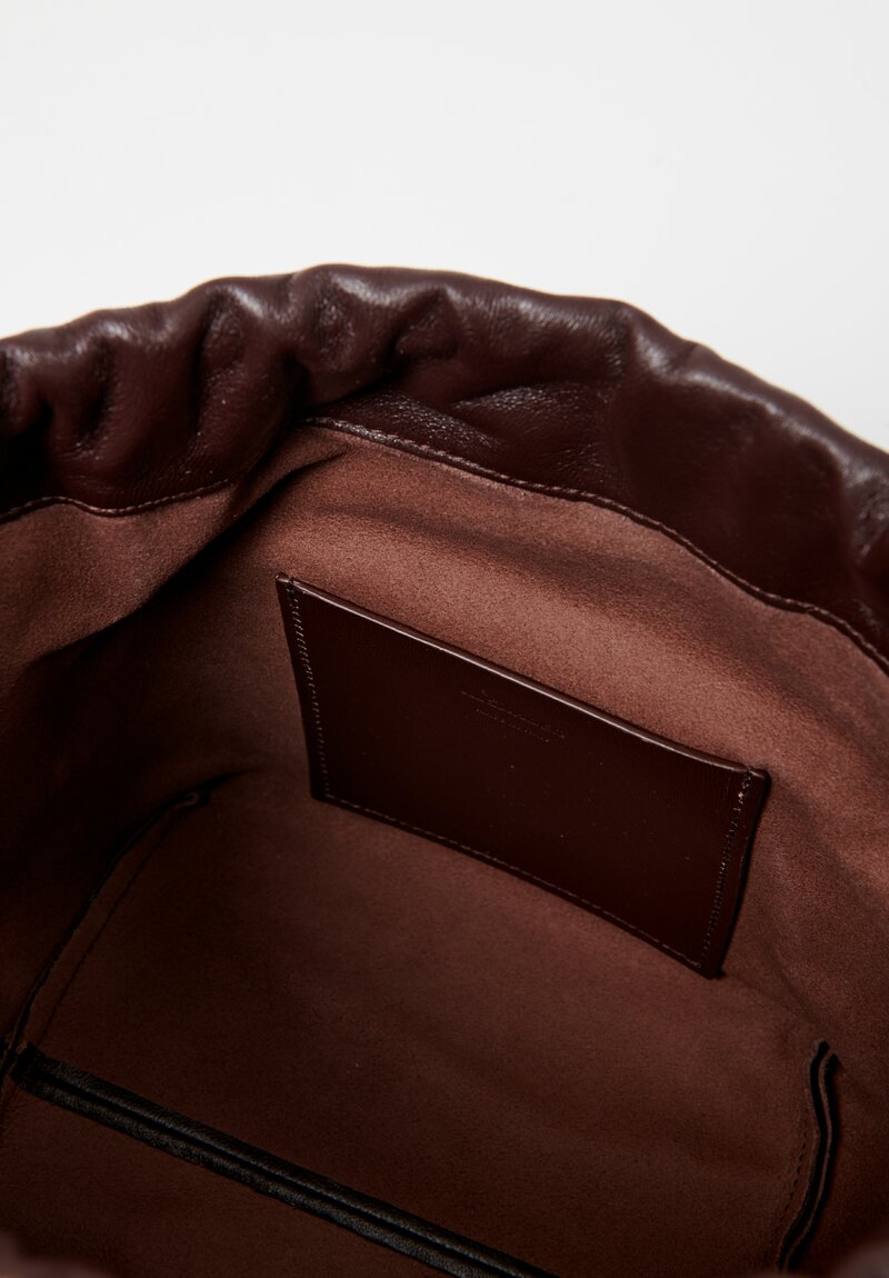 Jil Sander Nappa Leather Dumpling Shoulder Bag in Dark Earth Brown	