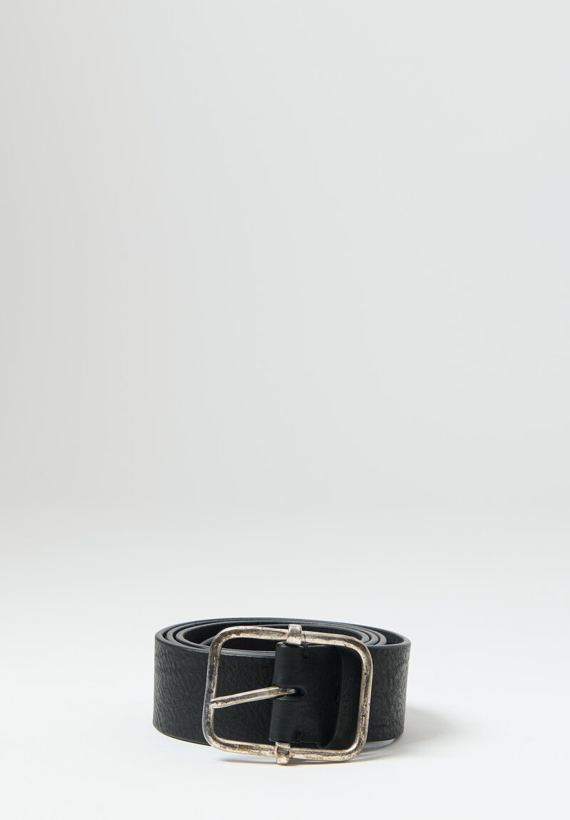 Massimo Palomba Wide Leather Selleria Silver Plated Buckle Belt in Black