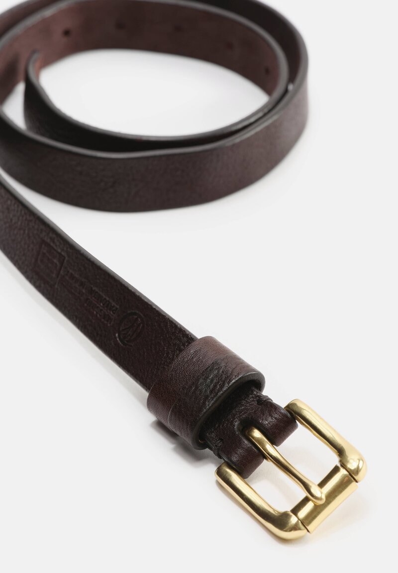 Massimo Palomba Brass Buckle Small Leather Selleria Belt in Ebano Dark Brown	