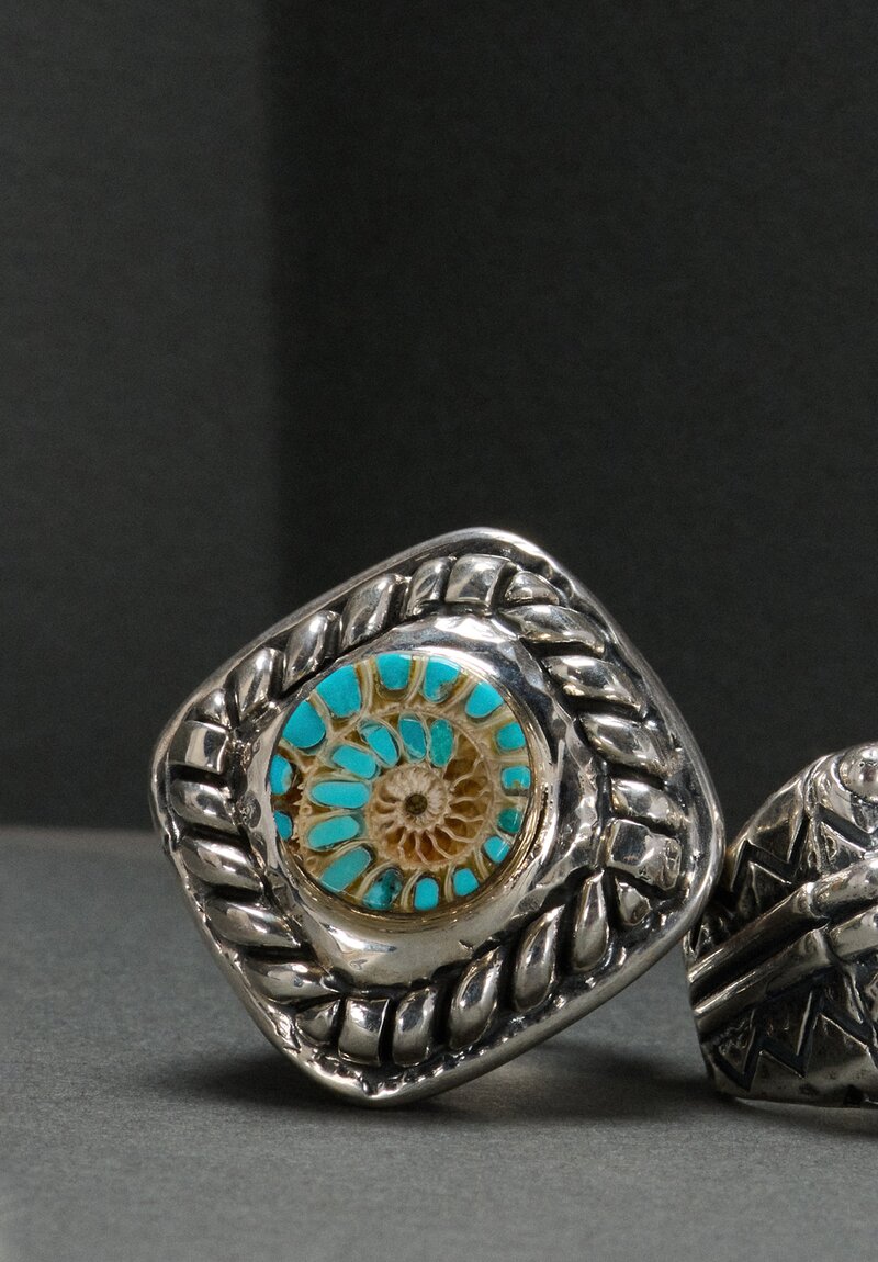 Dian Malouf Silver and Ammonite Ring	