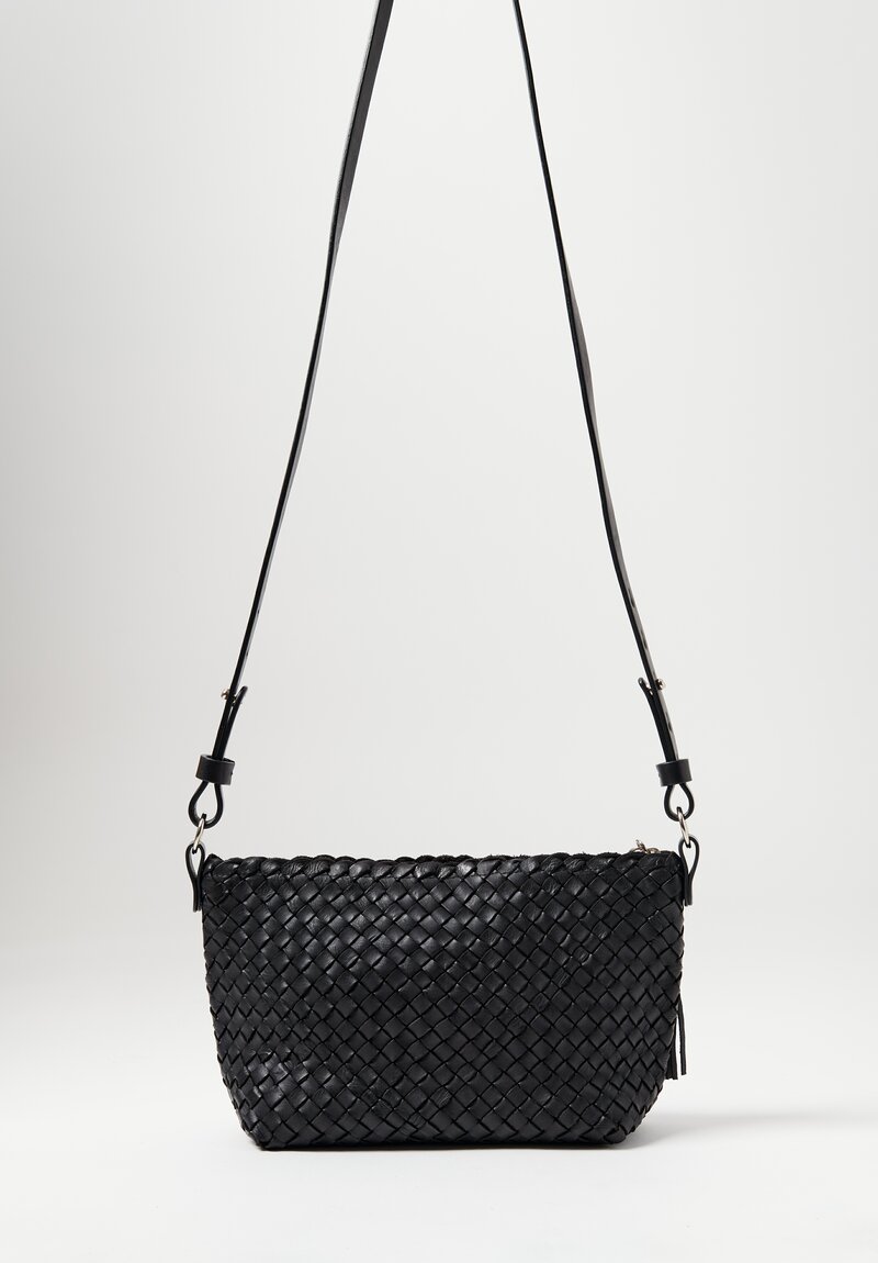 Massimo Palomba Eva Wood Basket Weave Small Cross Body Bag Black