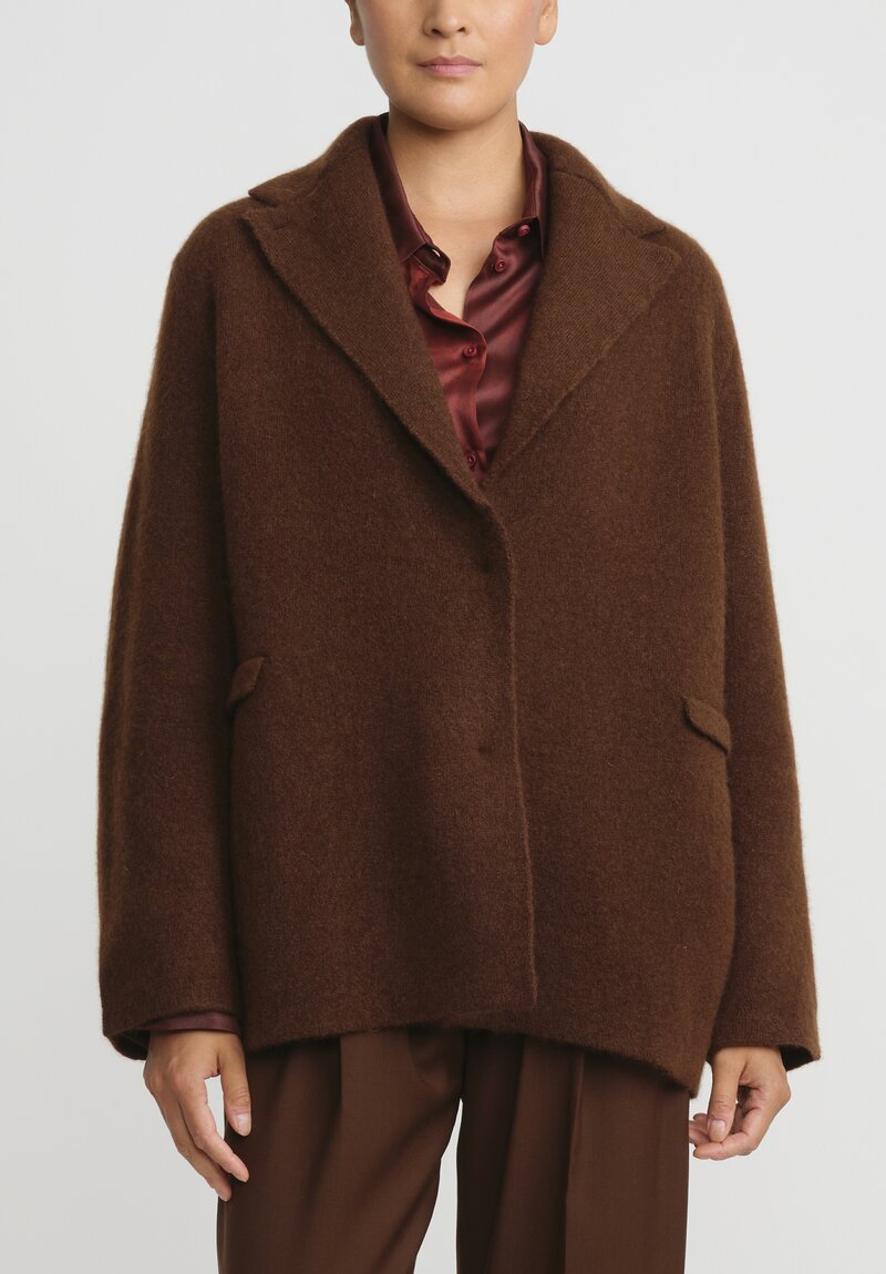 Boboutic Cashmere & Silk Knit Jacket in Tobacco Brown