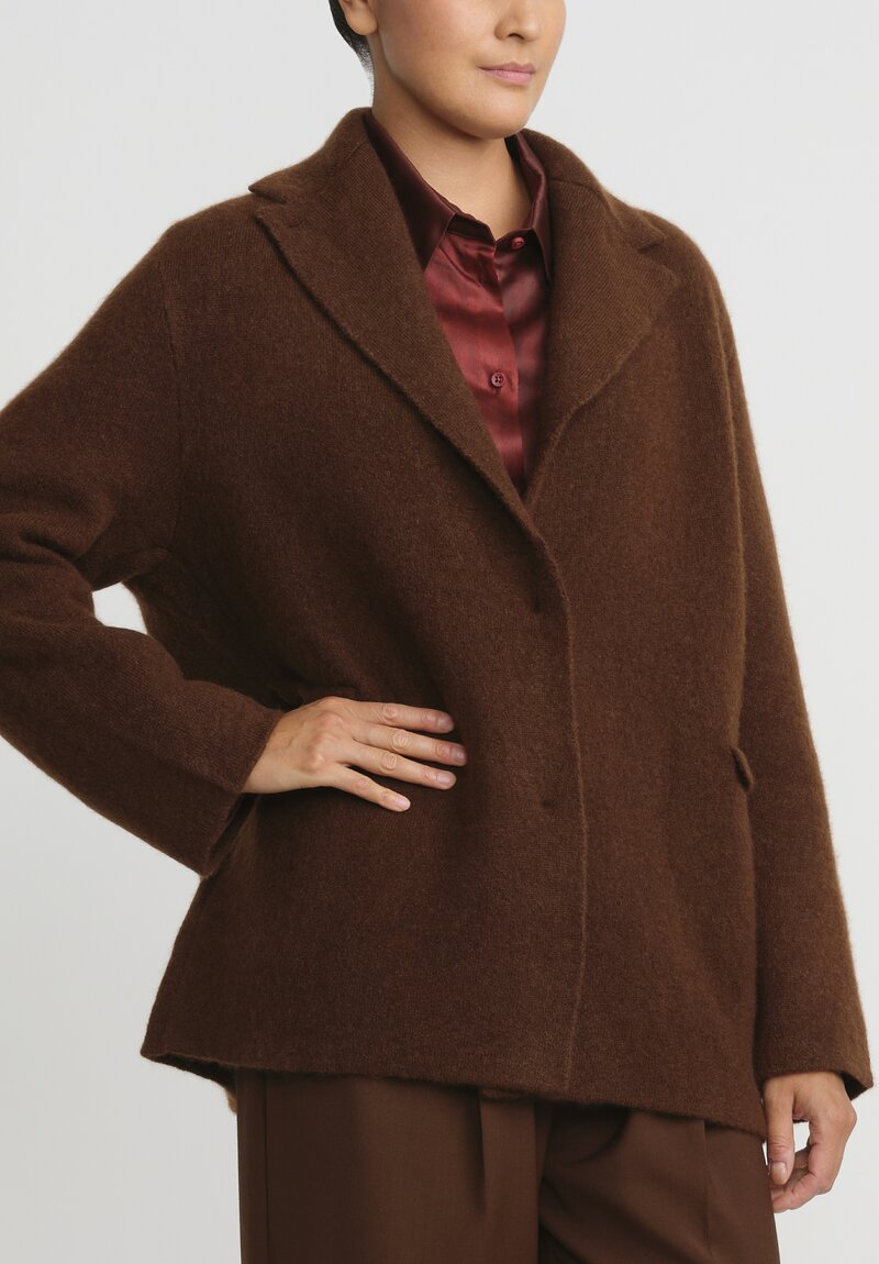 Boboutic Cashmere & Silk Knit Jacket in Tobacco Brown