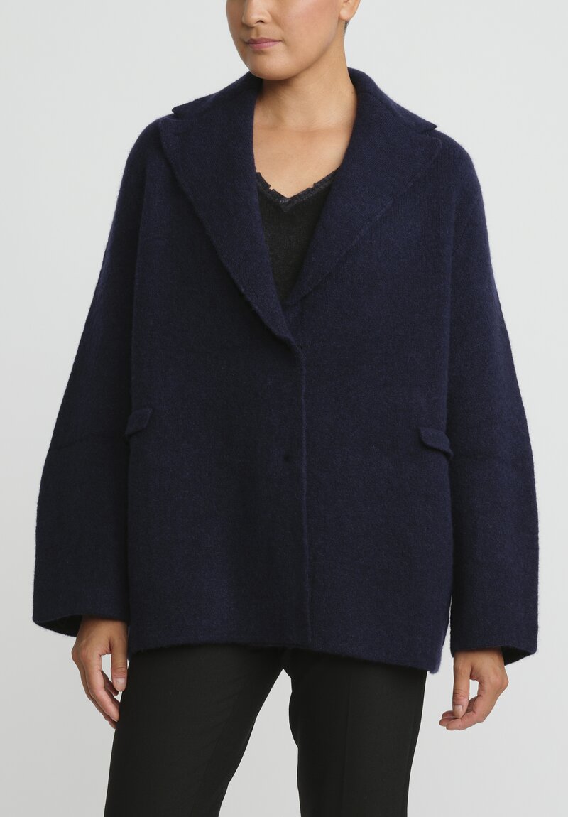 Boboutic Cashmere & Silk Knit Jacket in Navy Blue