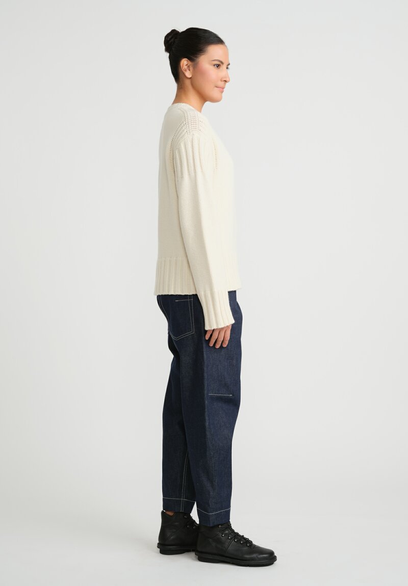 Jil Sander+ Cashmere Long Sleeved Crewneck Knitted Sweater in Natural White