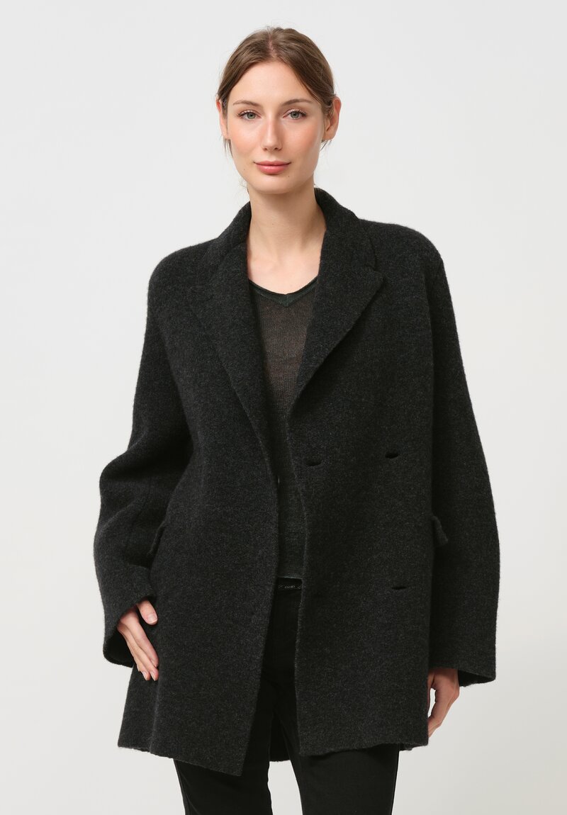 Boboutic Wool & Yak Double Breasted Jacket in Charcoal Grey	