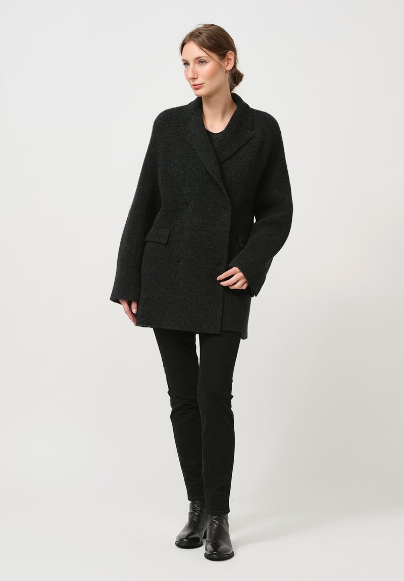 Boboutic Wool & Yak Double Breasted Jacket in Charcoal Grey	