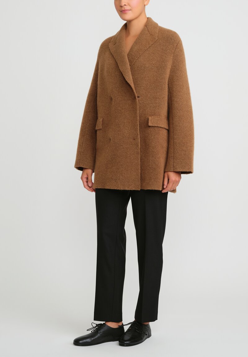 Boboutic Wool & Yak Double Breasted Jacket in Light Tobacco Brown	