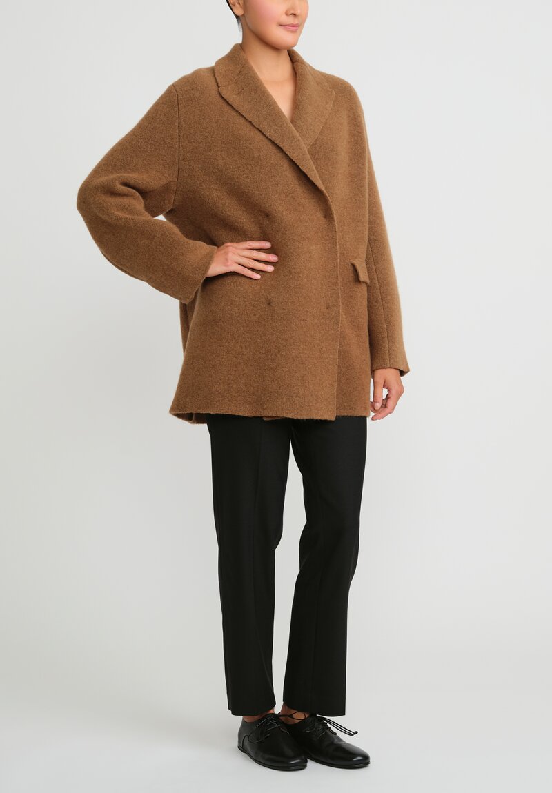 Boboutic Wool & Yak Double Breasted Jacket in Light Tobacco Brown	