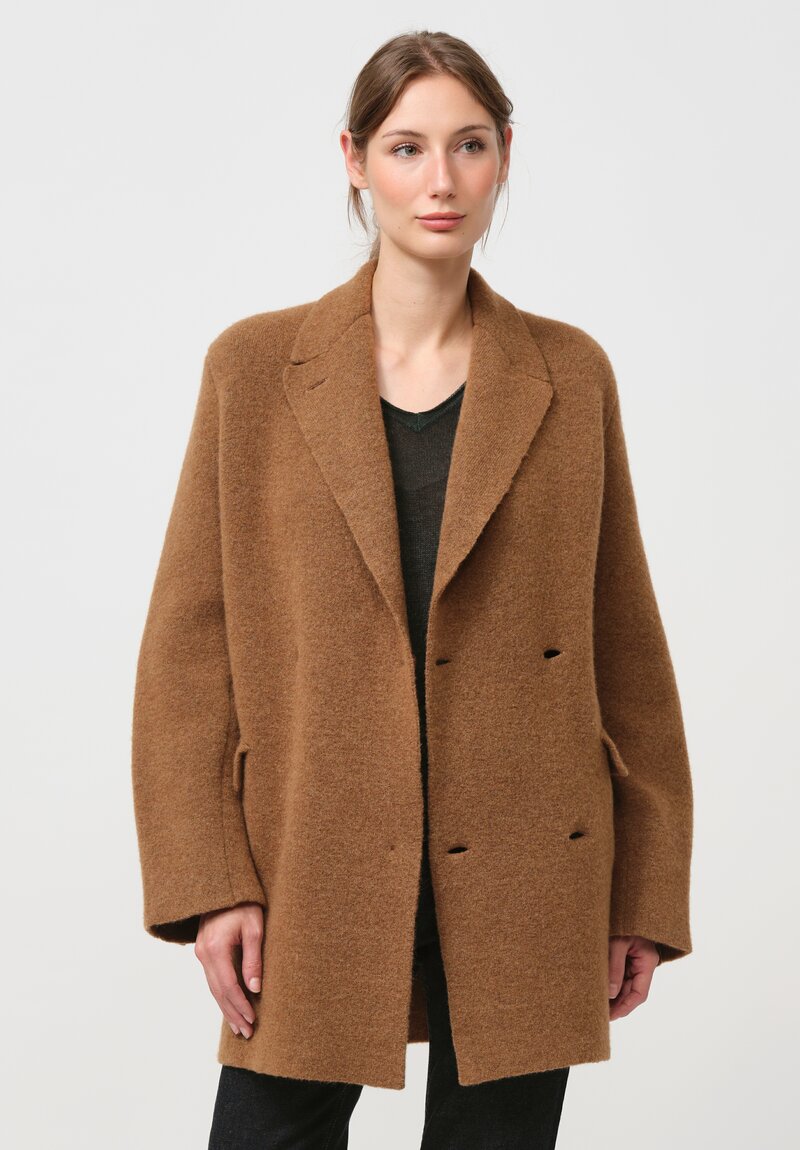 Boboutic Wool & Yak Double Breasted Jacket in Light Tobacco Brown	