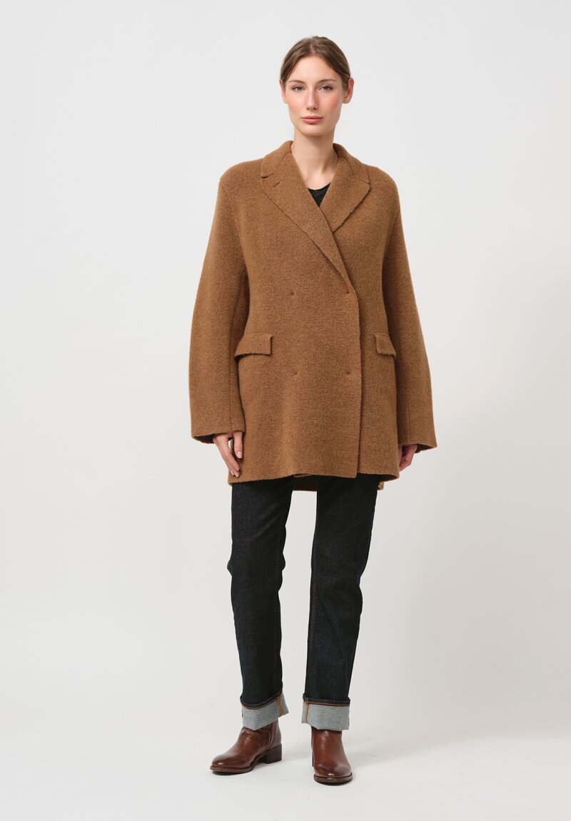 Boboutic Wool & Yak Double Breasted Jacket in Light Tobacco Brown	