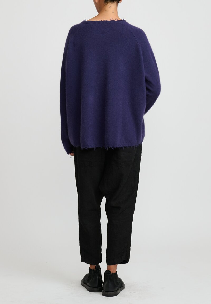 Rundholz Dip Wool and Raccoon Hair Distressed Sweater in Grape Purple