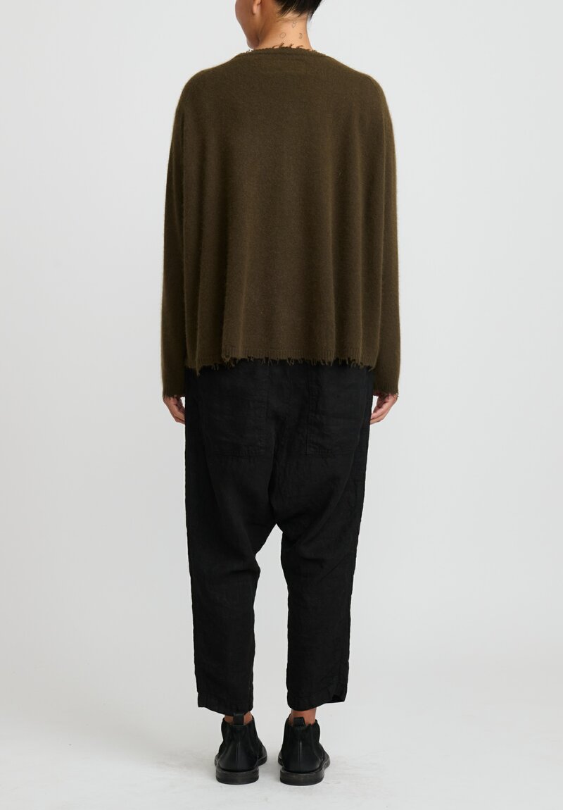 Rundholz Dip Merino Wool and Raccoon Hair V-Neck Cardigan in Khaki Brown