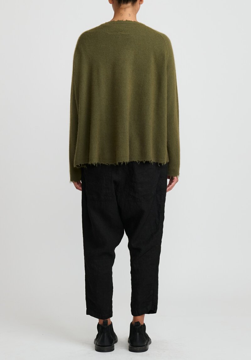 Rundholz Dip Merino Wool and Raccoon Hair V-Neck Cardigan in Olive Green