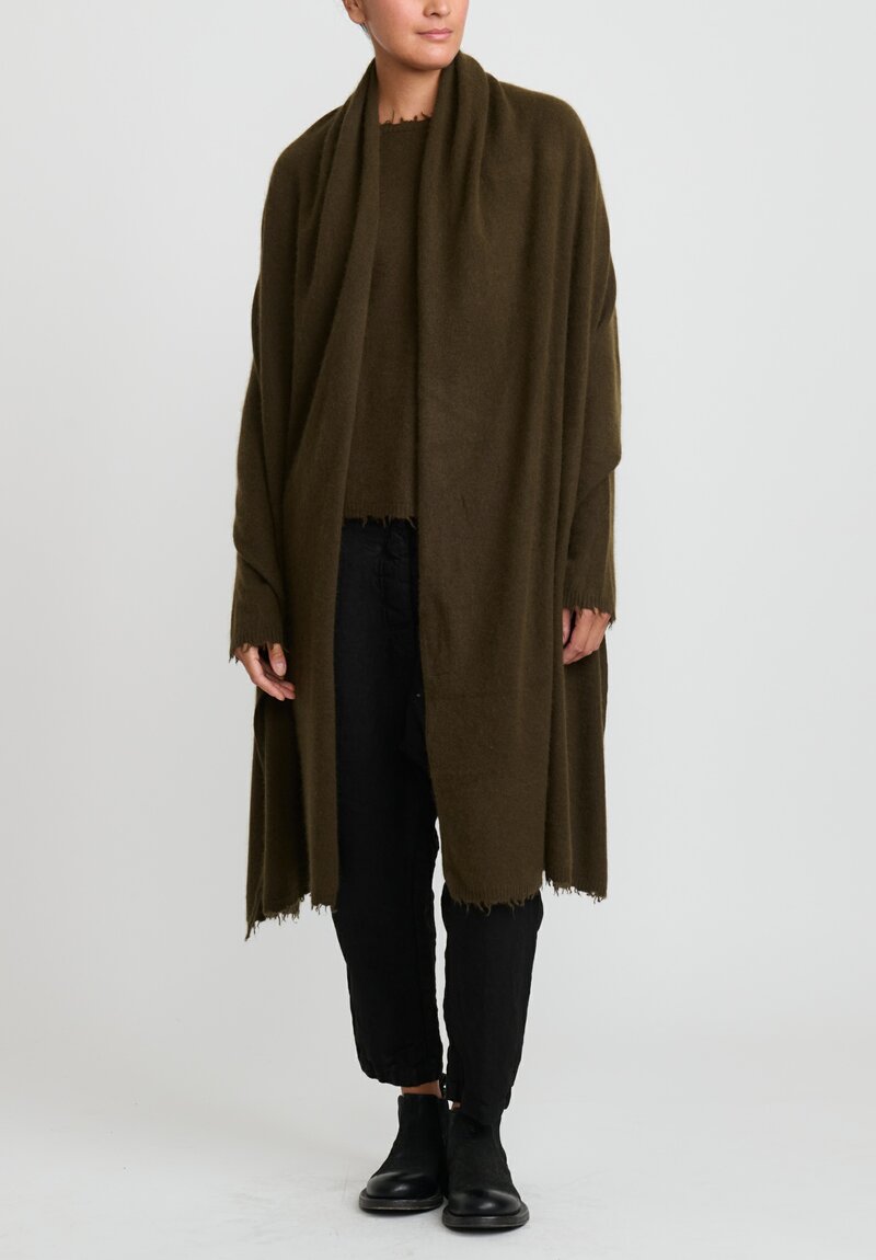 Rundholz Dip Wool and Raccoon Hair Scarf in Khaki Brown