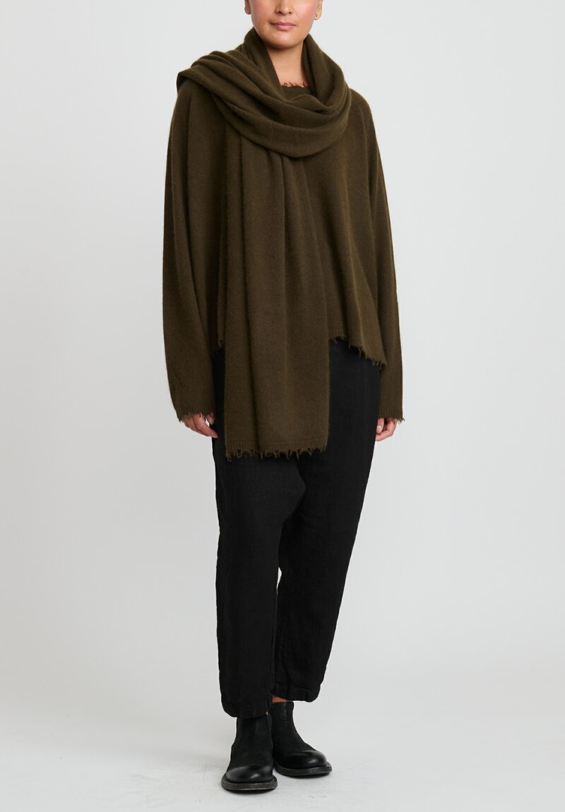 Rundholz Dip Wool and Raccoon Hair Scarf in Khaki Brown