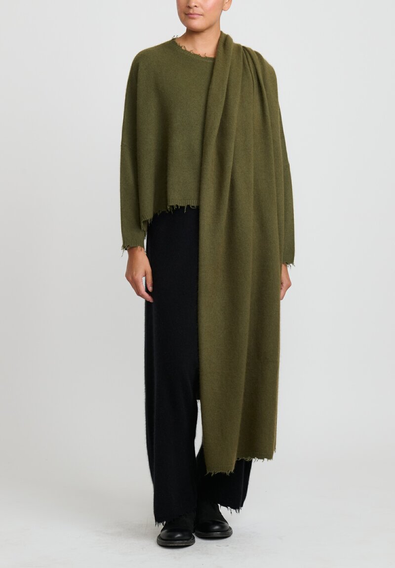 Rundholz Dip Wool and Raccoon Hair Scarf in Olive Green