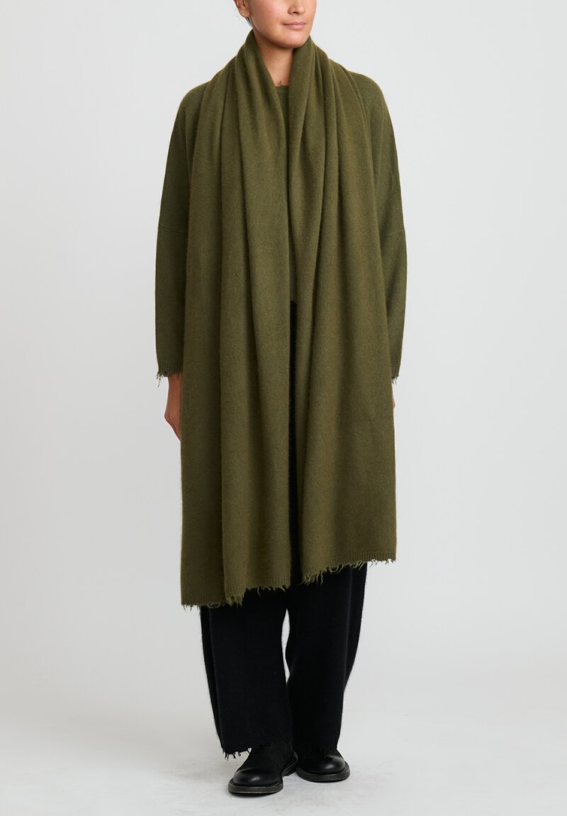 Rundholz Dip Wool and Raccoon Hair Scarf in Olive Green