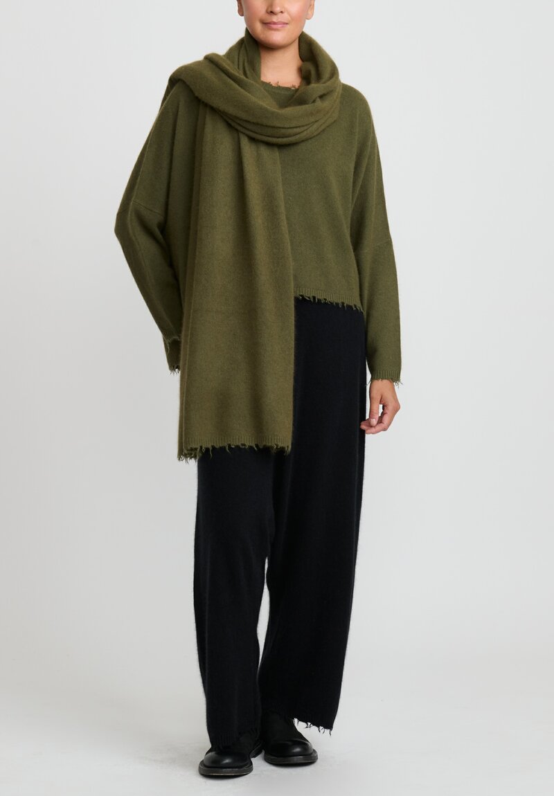 Rundholz Dip Wool and Raccoon Hair Scarf in Olive Green