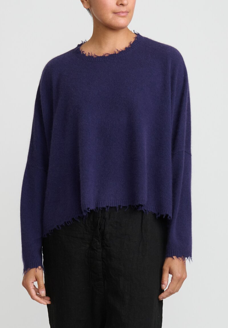 Rundholz Dip Wool and Raccoon Hair Cropped Sweater in Purple Grape