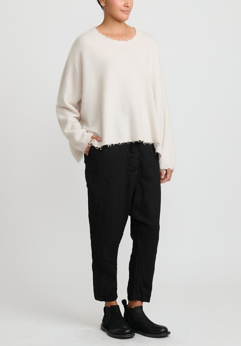 Rundholz Dip Wool and Raccoon Hair Cropped Sweater in White Sand