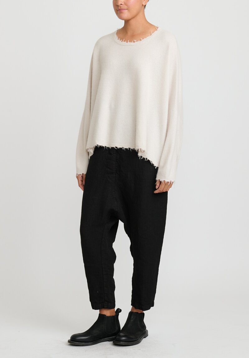 Rundholz Dip Wool and Raccoon Hair Cropped Sweater in White Sand