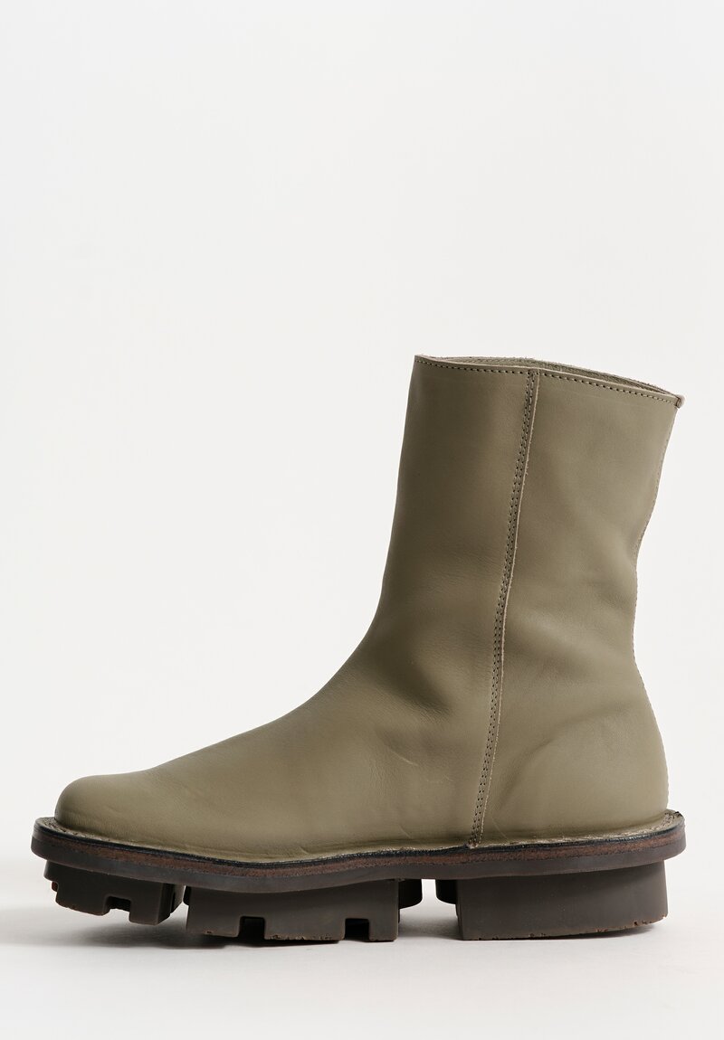 Trippen Leather Deer Ankle Boot in Beton Green	