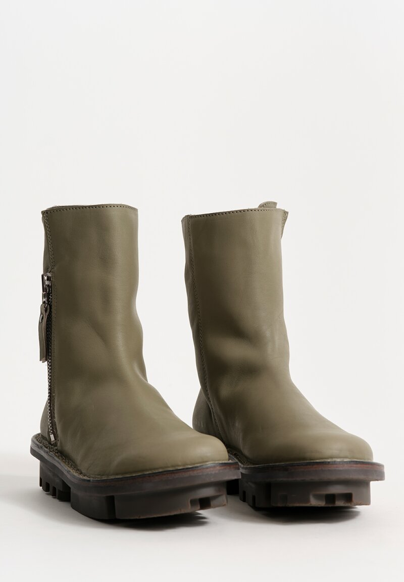 Trippen Leather Deer Ankle Boot in Beton Green	