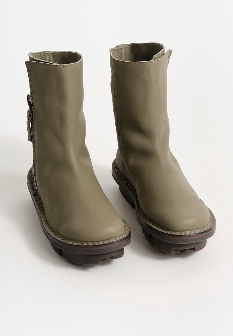 Trippen Leather Deer Ankle Boot in Beton Green	