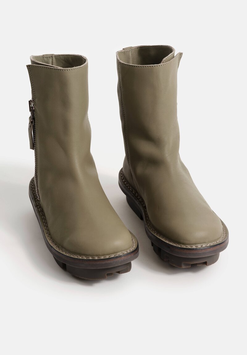 Trippen Leather Deer Ankle Boot in Beton Green	