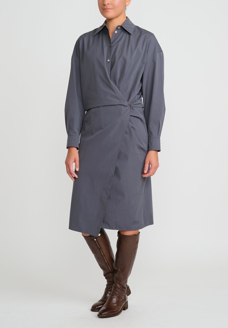 Lemaire Organic Cotton Poplin Twisted Dress in Asphalt Grey
