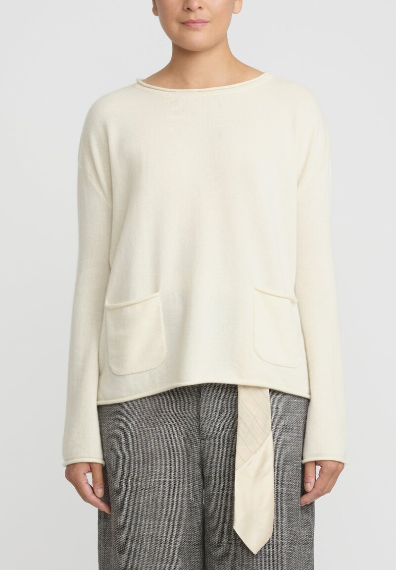 A Tentative Atelier Loro Piana Cashmere Loose Pocket Reversible Sweater in Off White	