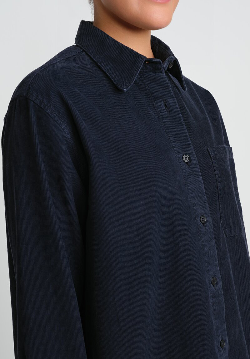 The Row Cotton Corduroy Idro Shirt in Navy Blue