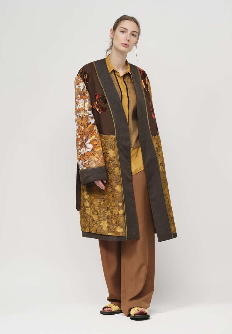 Dries Van Noten Cotton Embroidered Remis Coat in Khaki Bronze