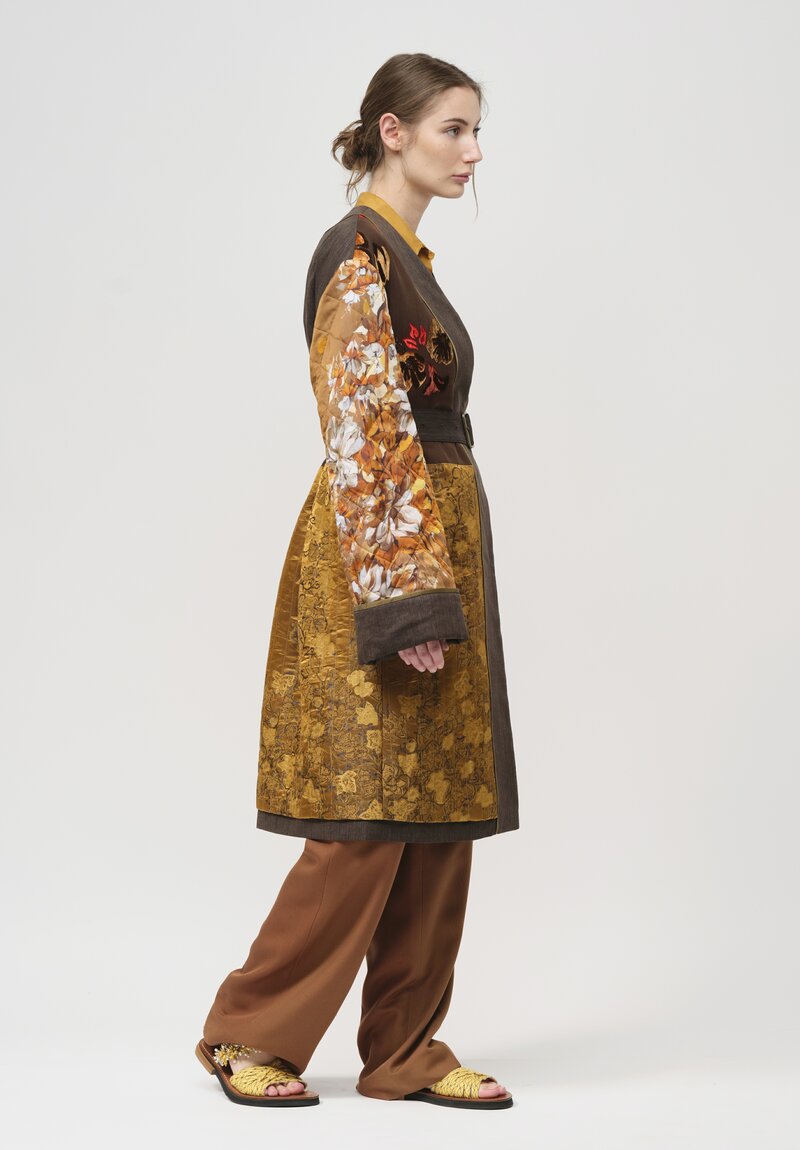 Dries Van Noten Cotton Embroidered Remis Coat in Khaki Bronze