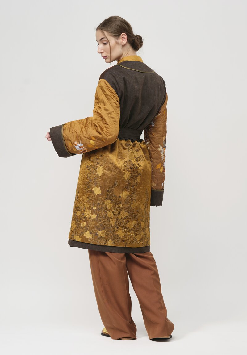 Dries Van Noten Cotton Embroidered Remis Coat in Khaki Bronze