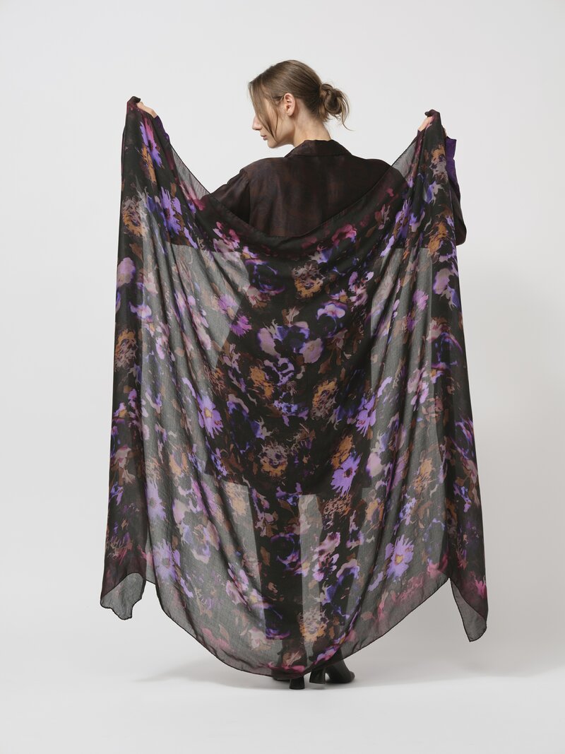 Dries Van Noten Abstract Fern Floral Scarf in Purple Multi	