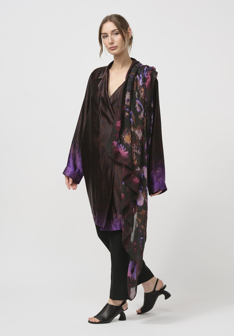 Dries Van Noten Abstract Fern Floral Scarf in Purple Multi	