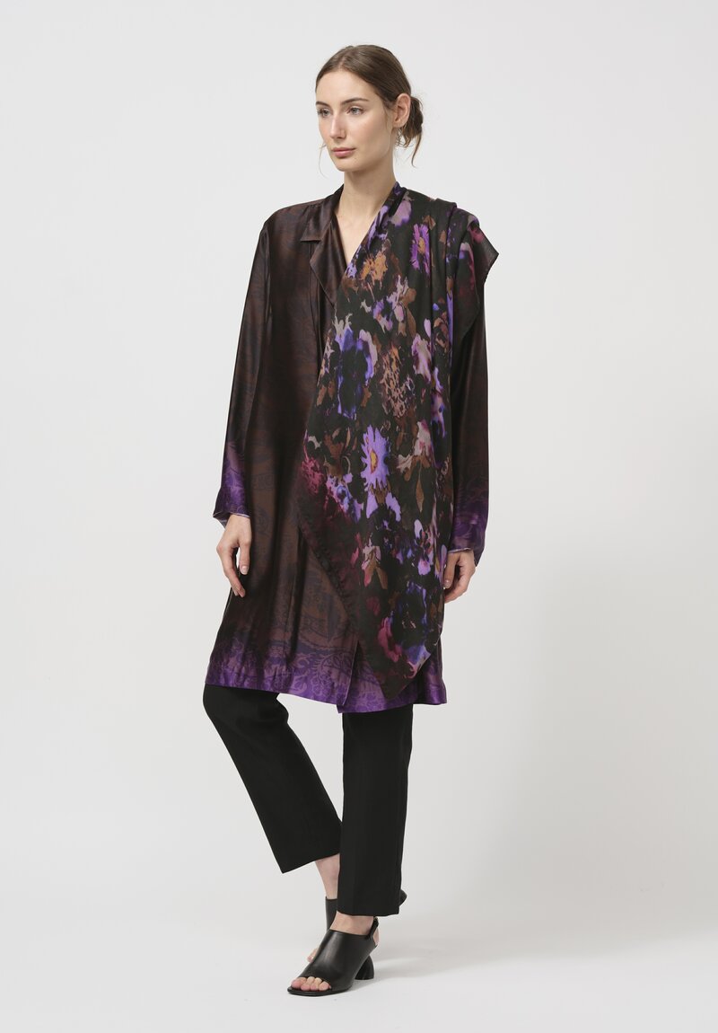 Dries Van Noten Abstract Fern Floral Scarf in Purple Multi	