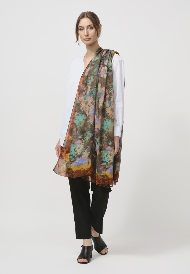 Dries Van Noten Abstract Fern Floral Scarf in Turquoise Blue Multi	