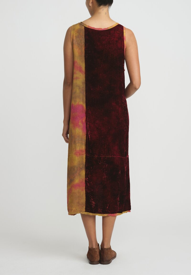 Gilda Midani Pattern Dyed Silk Velvet Hole Dress in Mars Red	