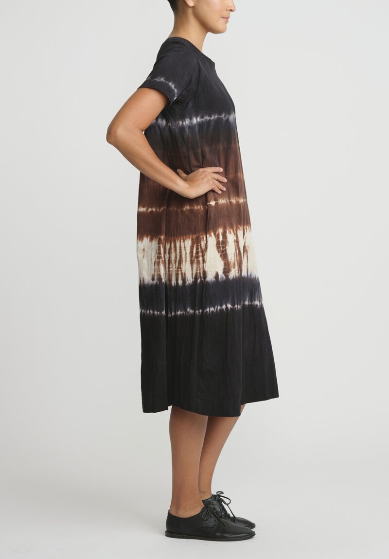 Gilda Midani Pattern Dyed Short Sleeve Maria Dress in Chocolate Brown Row	