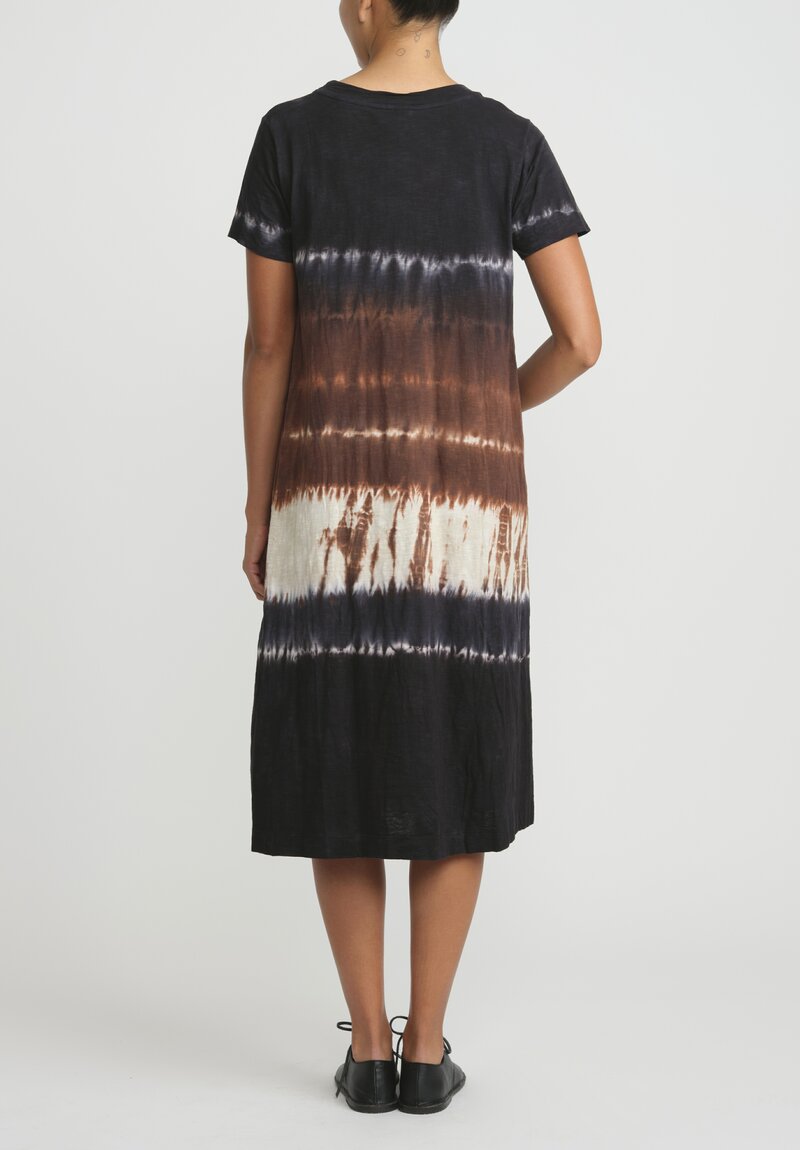 Gilda Midani Pattern Dyed Short Sleeve Maria Dress in Chocolate Brown Row	