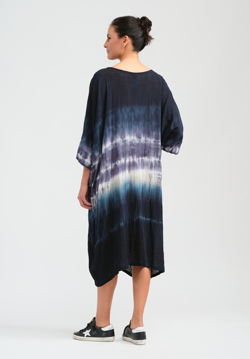 Gilda Midani Pattern Dyed Cotton Bucket Dress in Blue Indigo Row